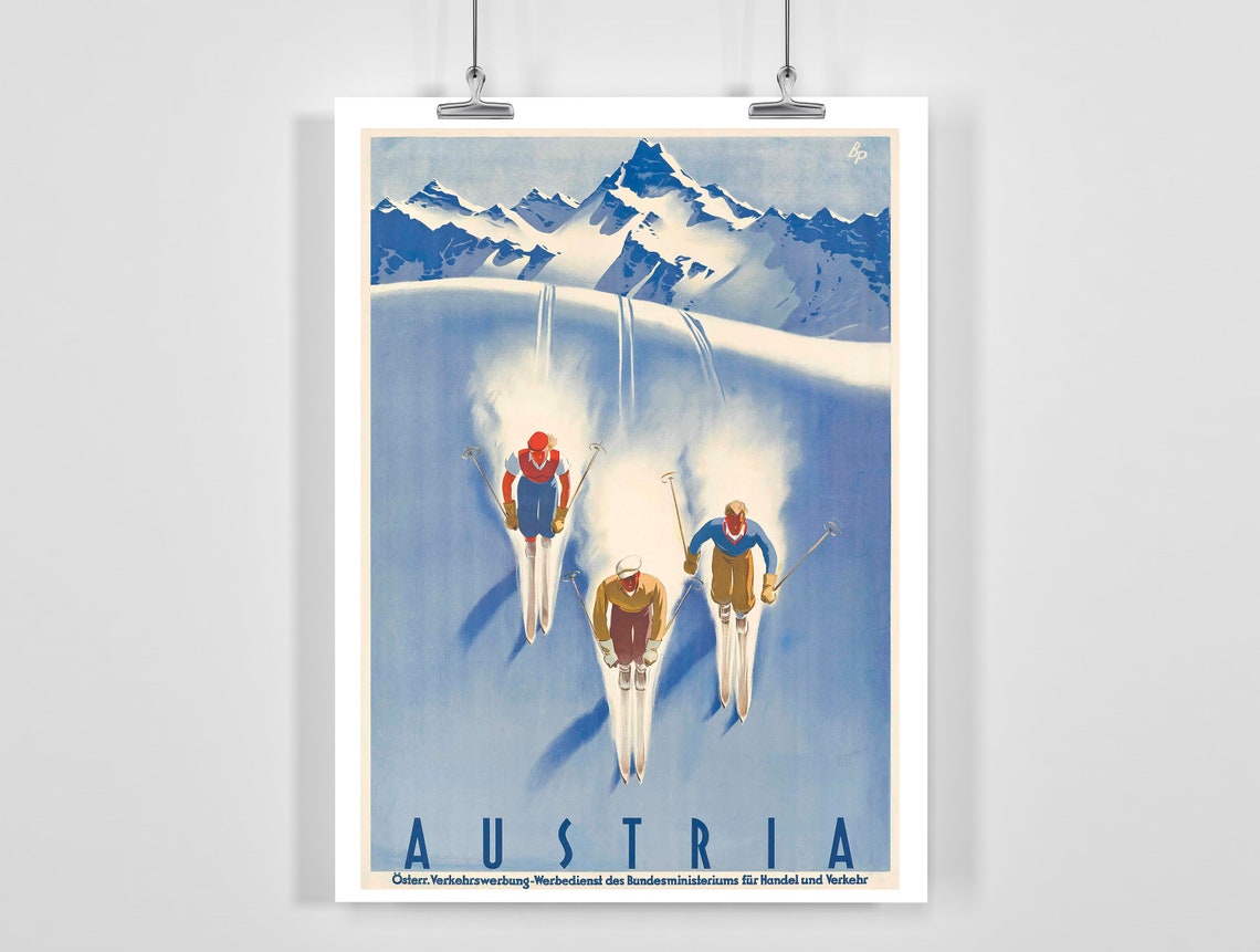 Skiing in Austria Vintage Travel Poster