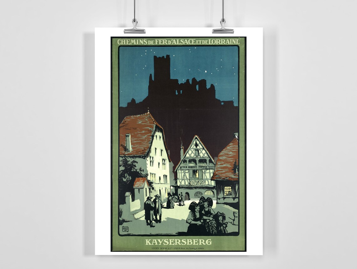 Kaysersberg Alsace Night Vintage French Railway Travel Poster