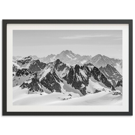Swiss Alps Black and White Mountain Art Print