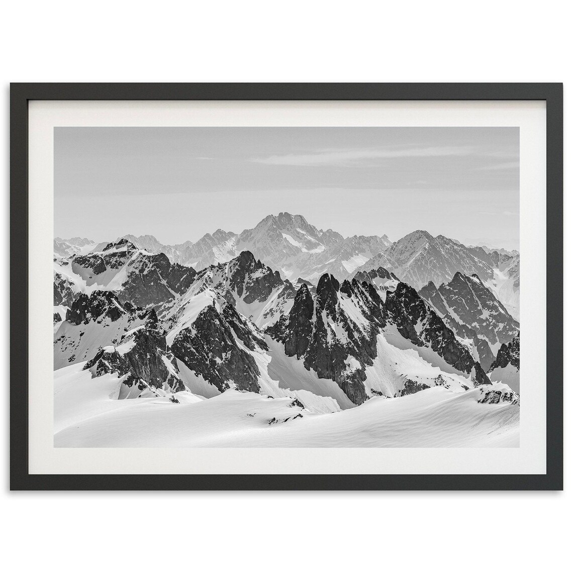 Swiss Alps Black and White Mountain Art Print