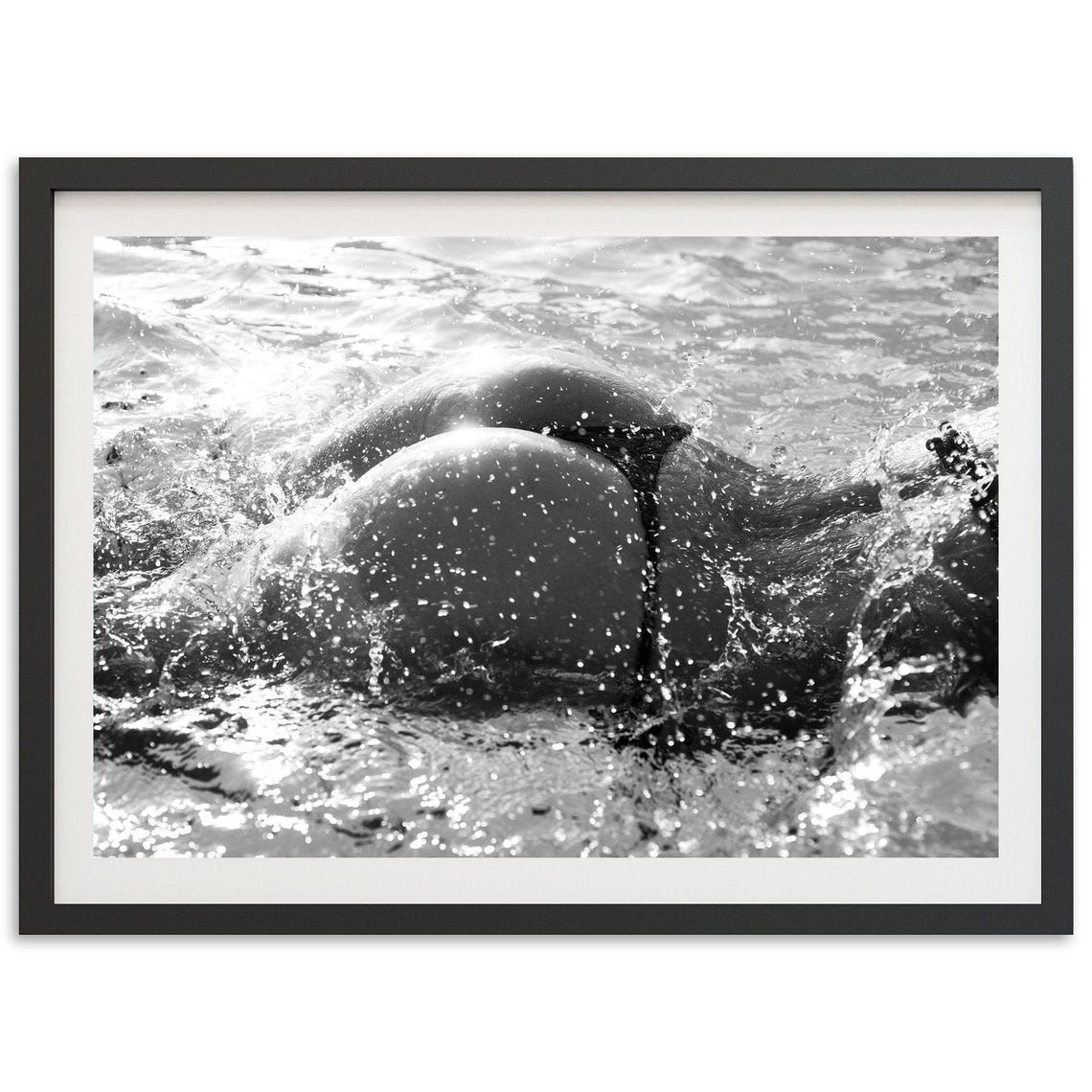 Black And White Ocean Dive Fine Art Photography Coastal Decor Poster