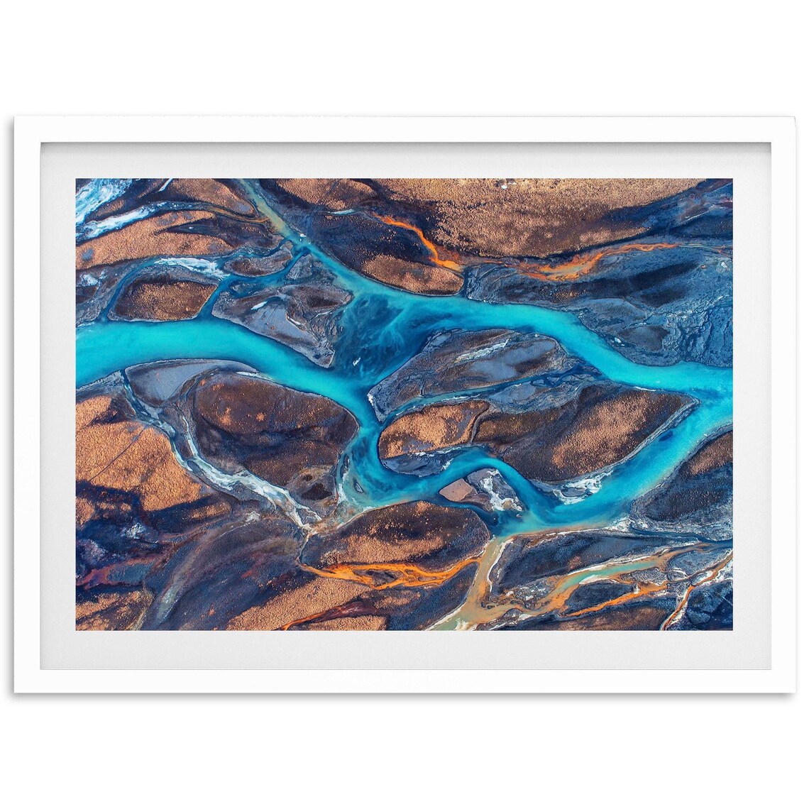 Aerial View of Glacial River Volcanic Landscape Iceland Photo Poster