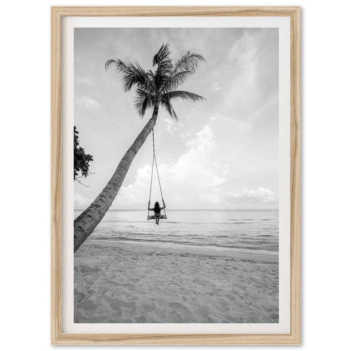 Black and White Ocean Swing Palm Tree Art Print