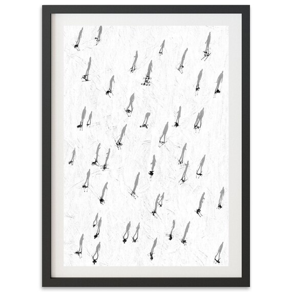 Framed Fine Art Mountain Ski Print Black And White Winter Cabin Snowboard Aerial Home Wall Decor