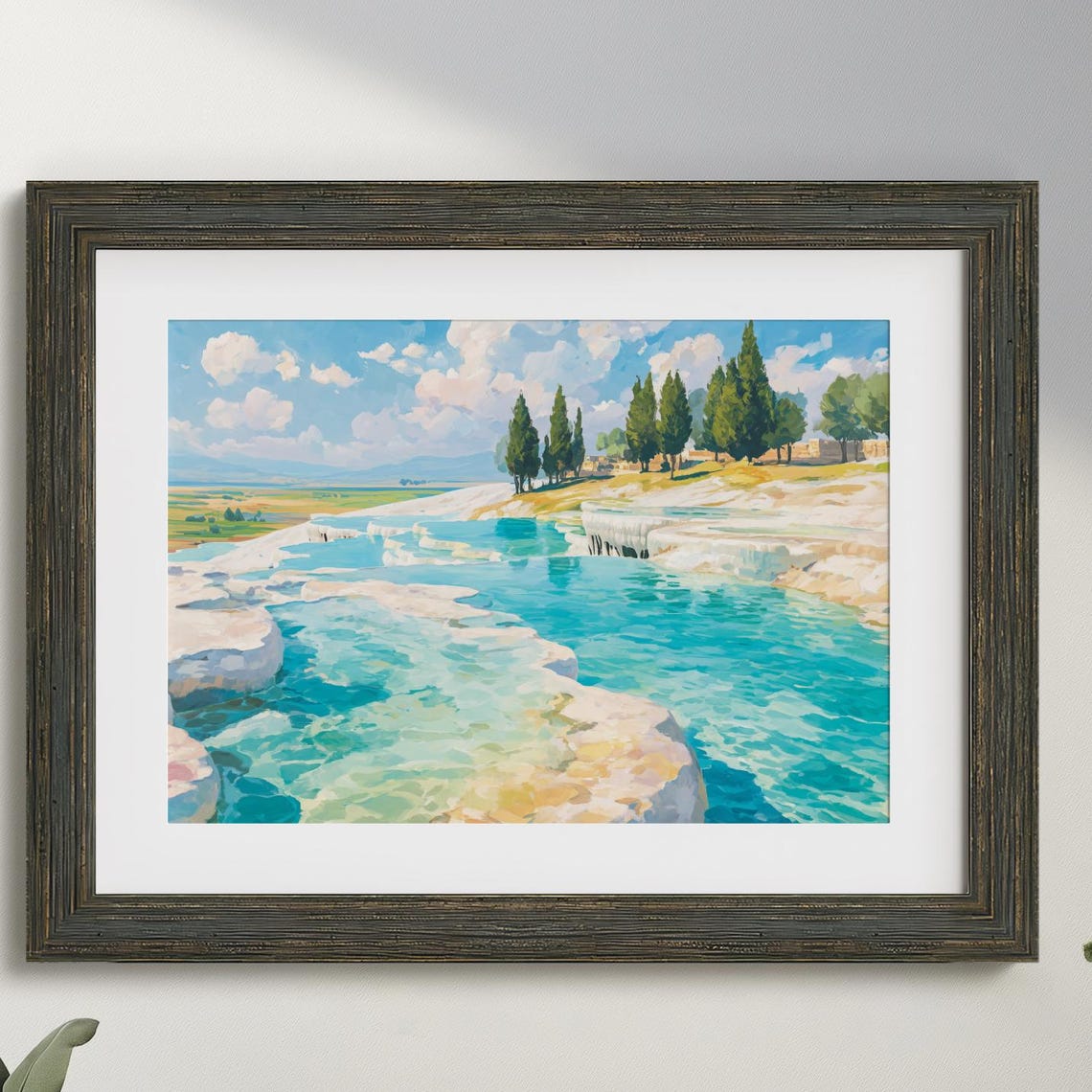 Pamukkale White Terraces Turquoise Pools Watercolor Landscape Print