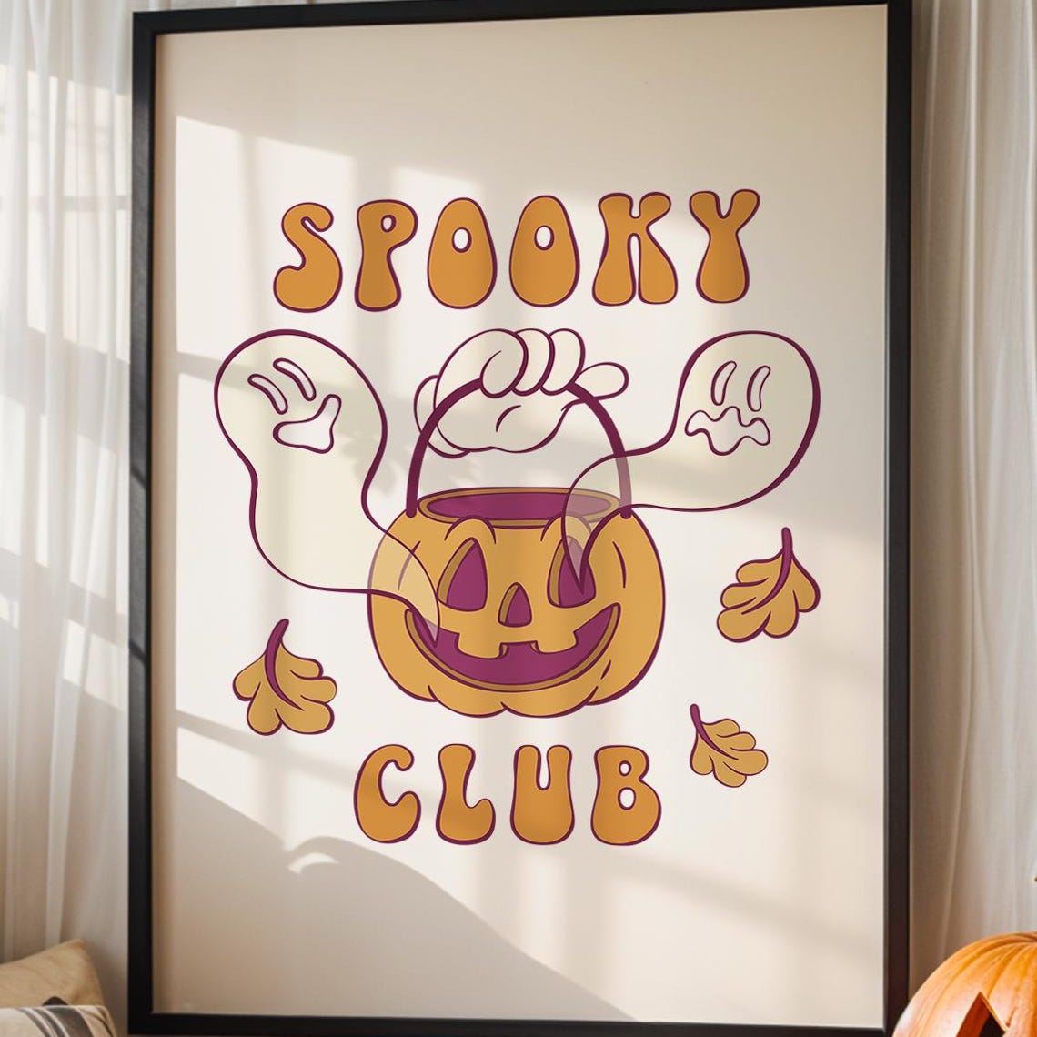 Spooky Club Retro Pumpkin Ghosts Cute Halloween Party Poster