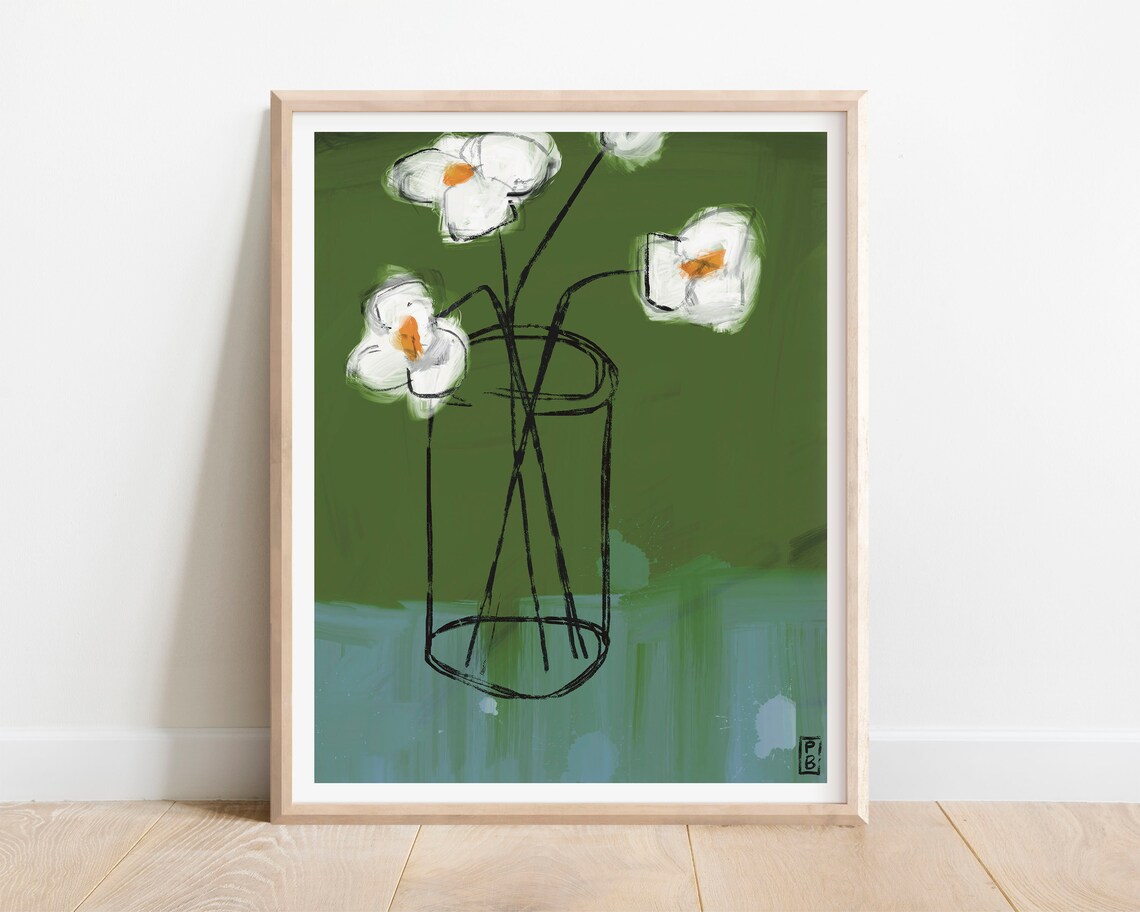 Green Glass Floral Art Print, Pascale Berkowitz - Image 3