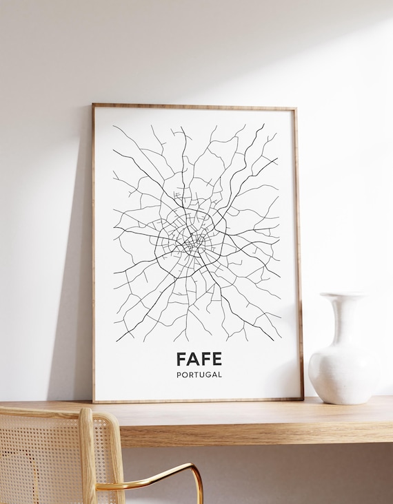 Fafe Street Map Poster Portugal Wall Art City Print Minimalist Decor