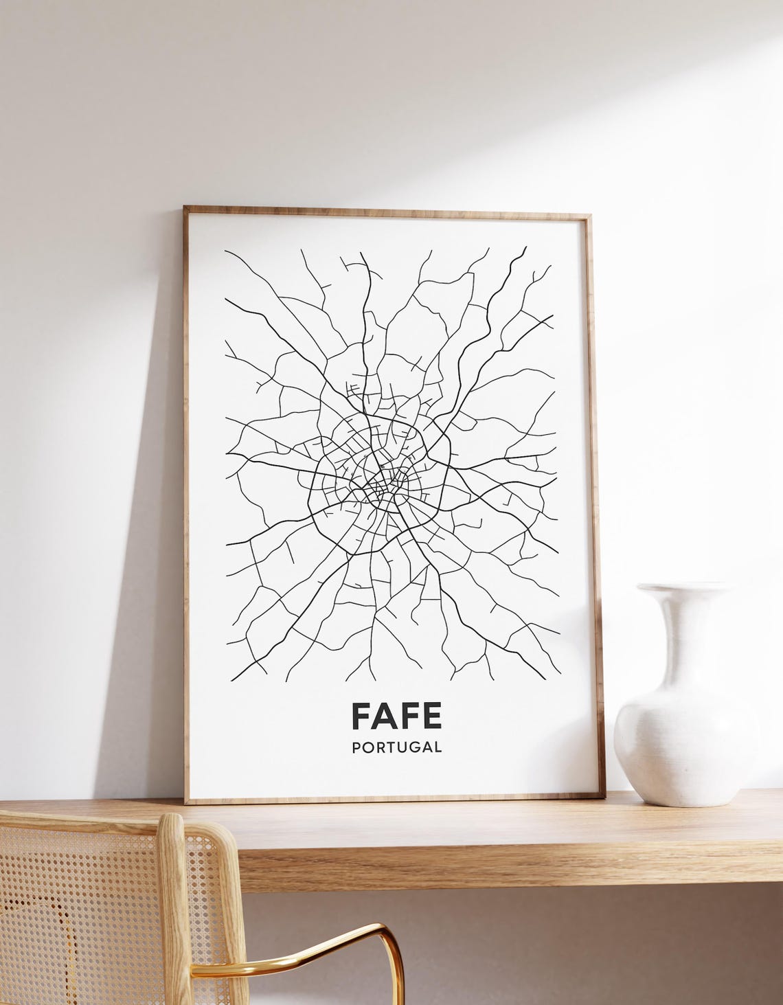 Fafe Portugal Minimalist Street Map Modern Black White Wall Art