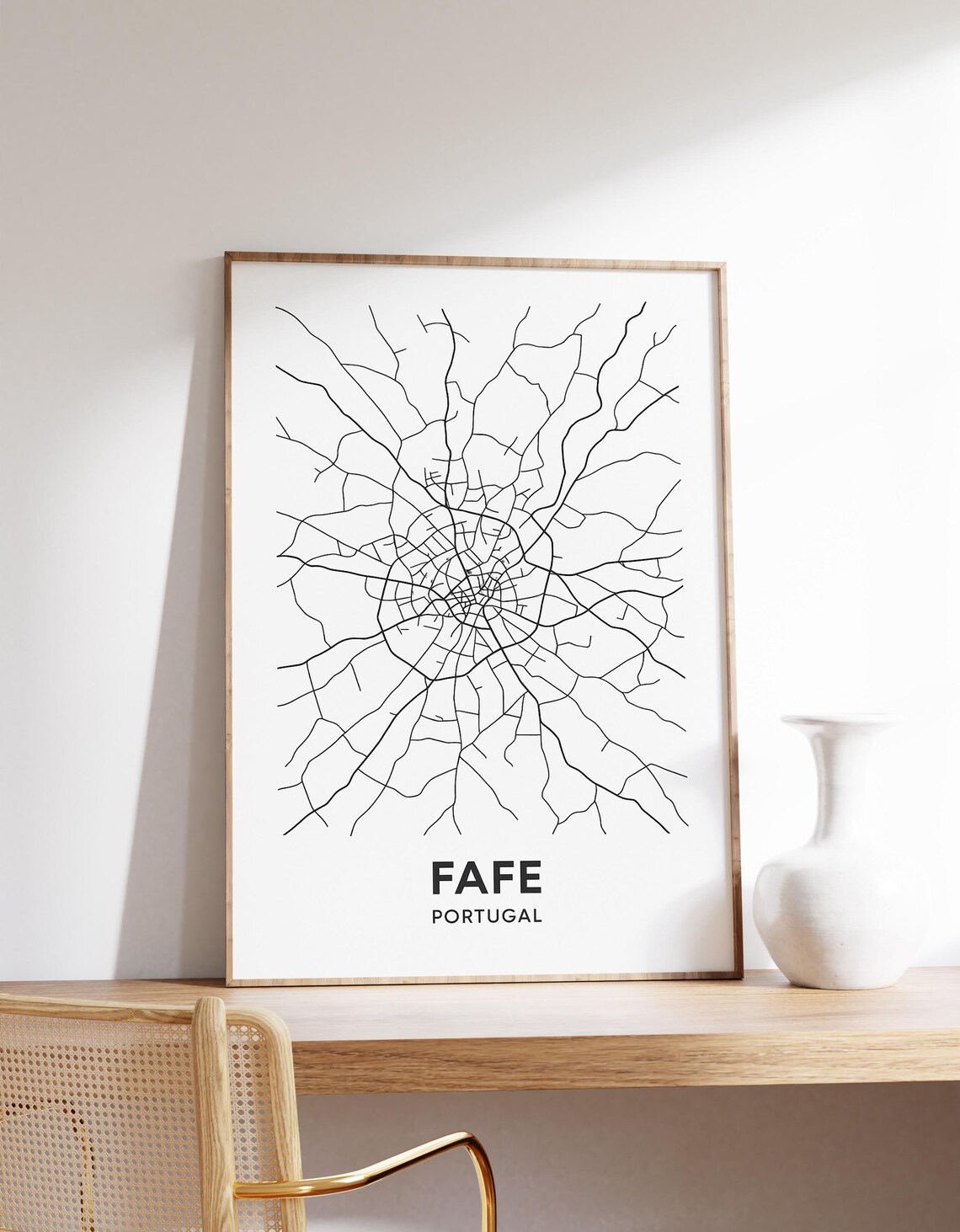 Fafe Street Map Poster Portugal Wall Art City Print Minimalist Decor