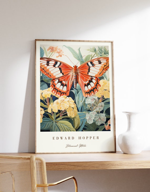 Botanical Moth Poster Edward Hopper Vintage Painting Modern Wall Art Antique Print Decor