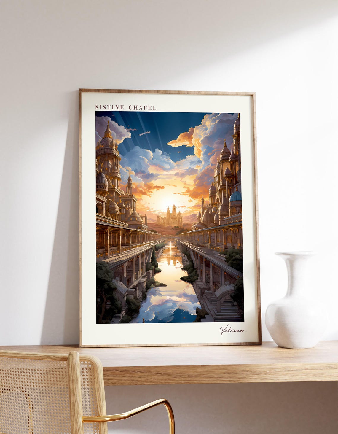 Sistine Chapel Vatican Dreamlike Golden Celestial City Poster
