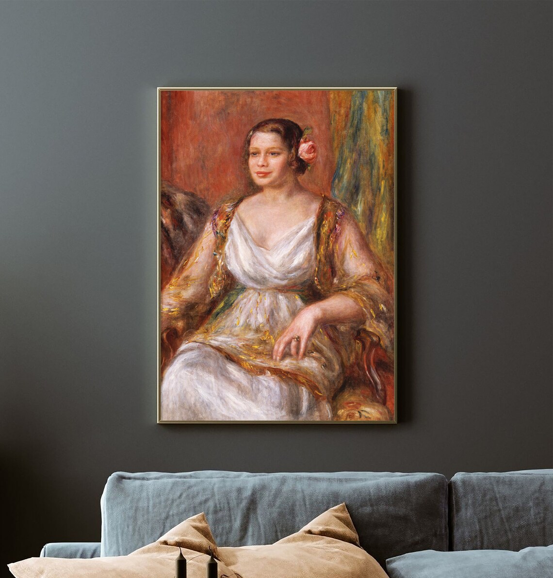 Auguste Renoir Elegant Woman in White Gown Impressionist Portrait Vintage Poster