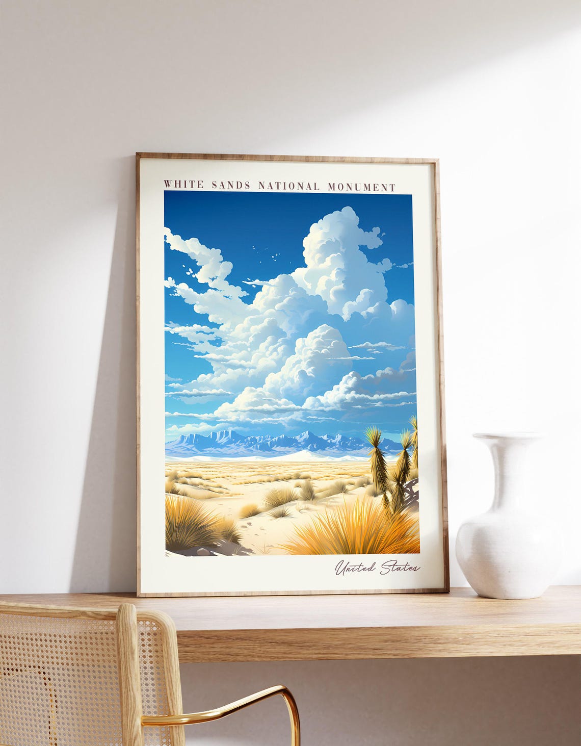 White Sands National Monument Desert Yucca Cloud Sky Travel Poster