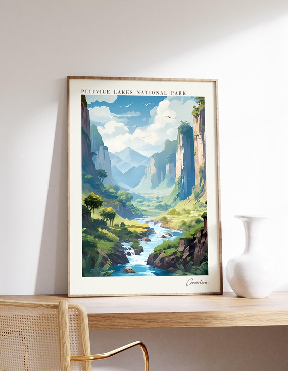 Lush Plitvice Lakes National Park Croatia Waterfall Canyon Poster