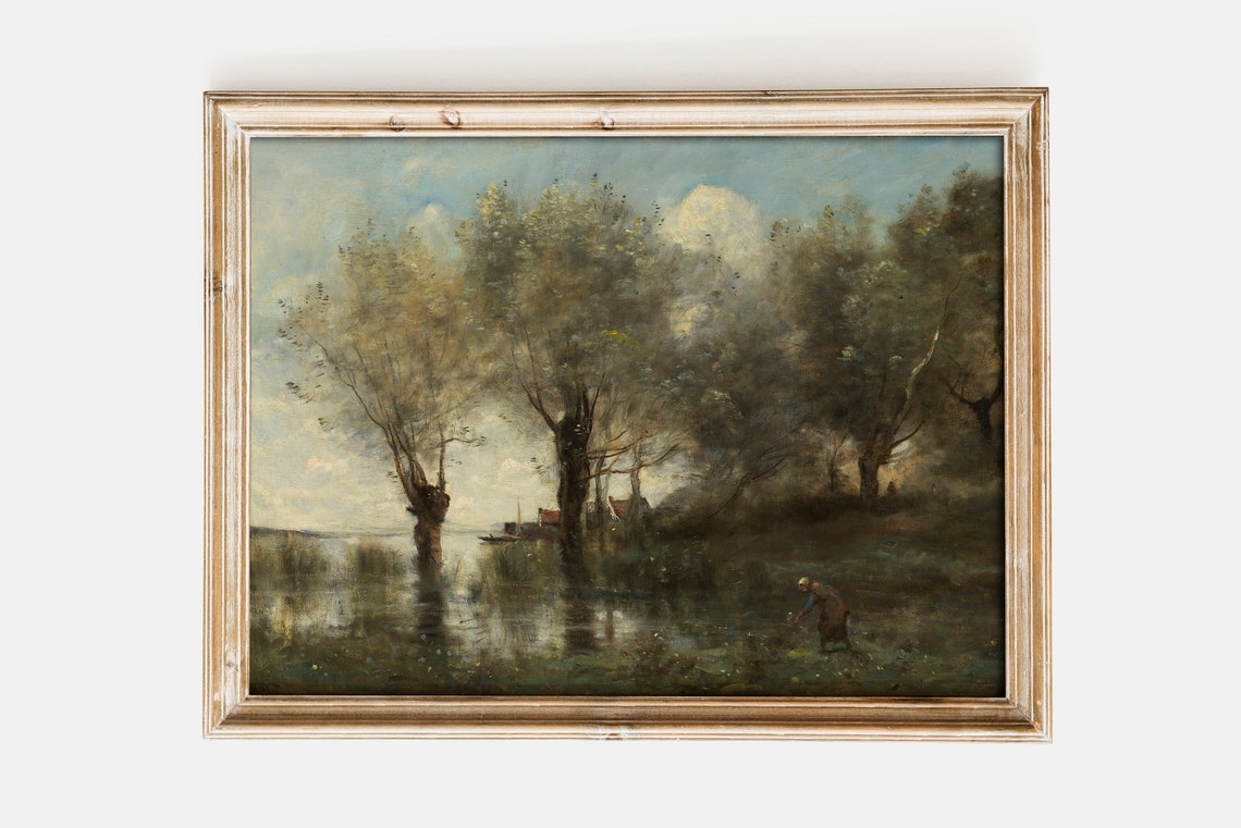 Camille Corot A Pond In Picardy 1867 Tranquil Willow Art Poster