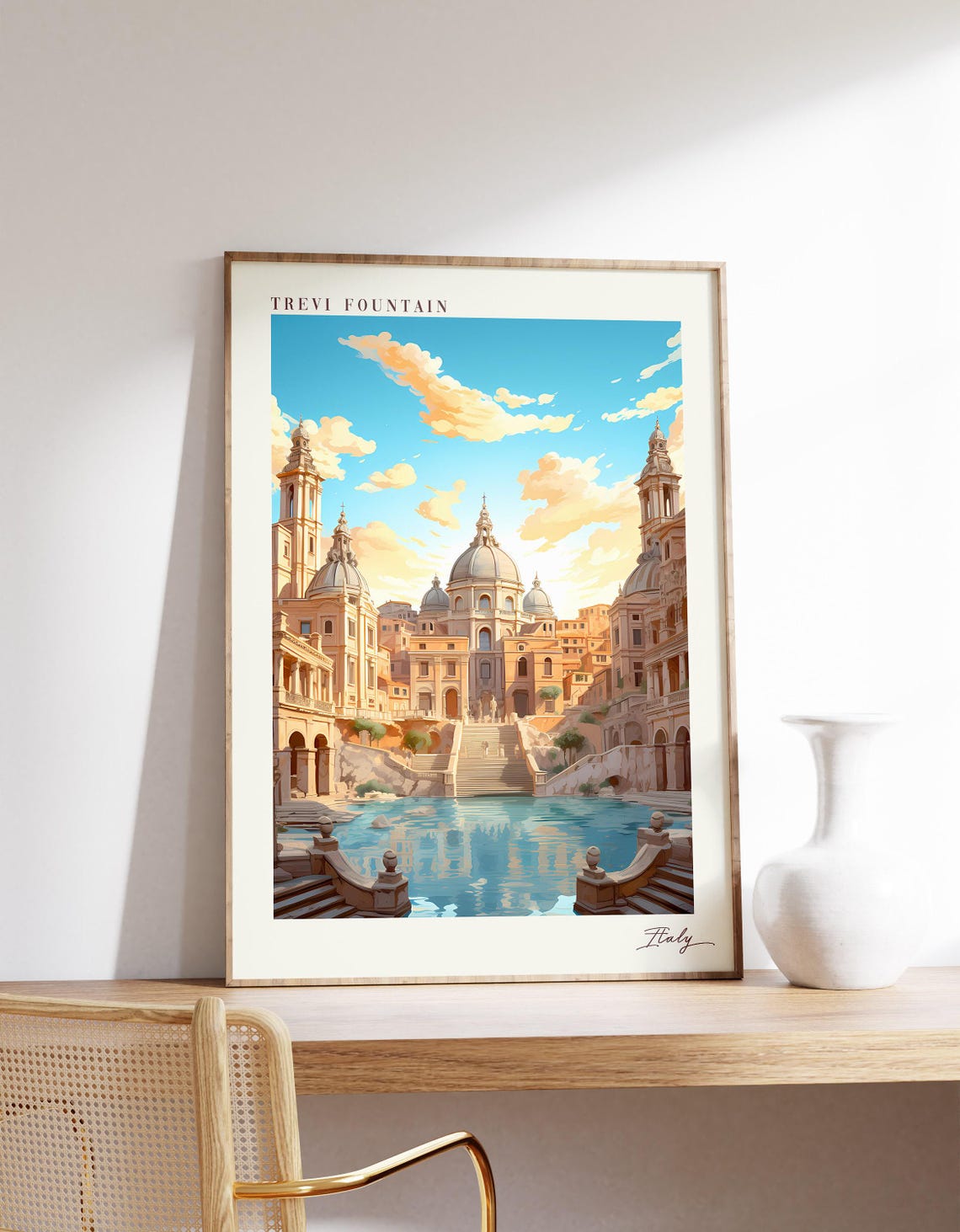 Rome Trevi Fountain Baroque Water View Vintage Travel Poster