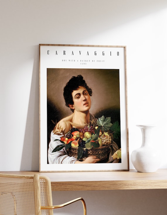 Dark Academia Art Caravaggio Painting Boy With A Basket Of Fruit Baroque Wall