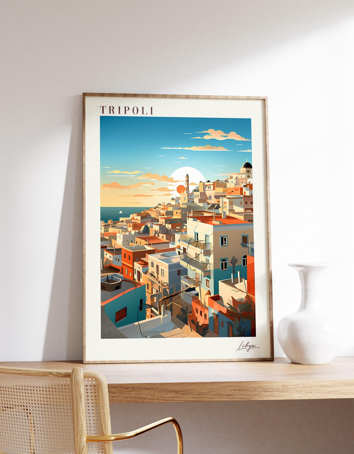 Tripoli Libya Old Town Sunset Harbor Hillside Coast Travel Poster