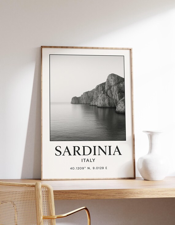 Sardinia Italy Coastal Cliffs Monochrome Seascape Photography Poster