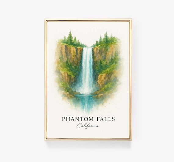 Phantom Falls California Waterfall Watercolor Travel Poster Art