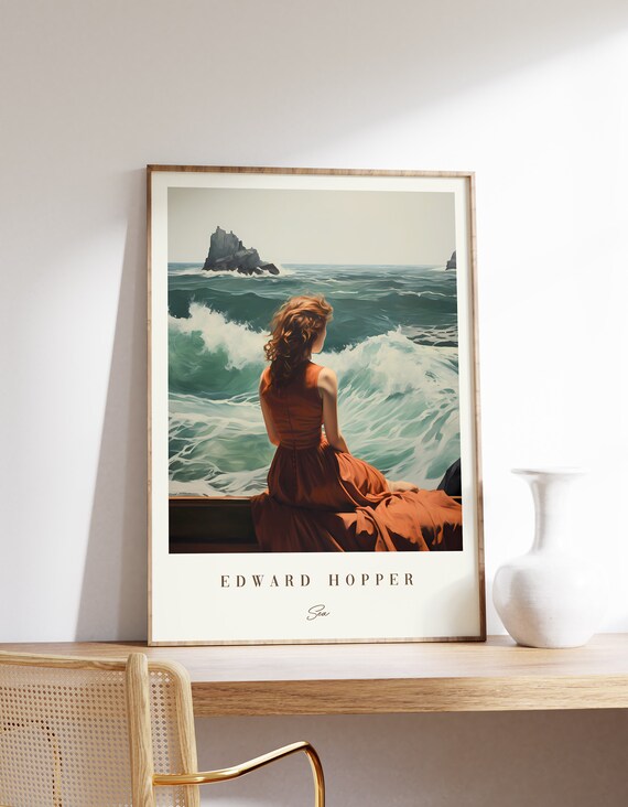 Edward Hopper Sea Woman Overlooking Ocean Waves Painting Poster