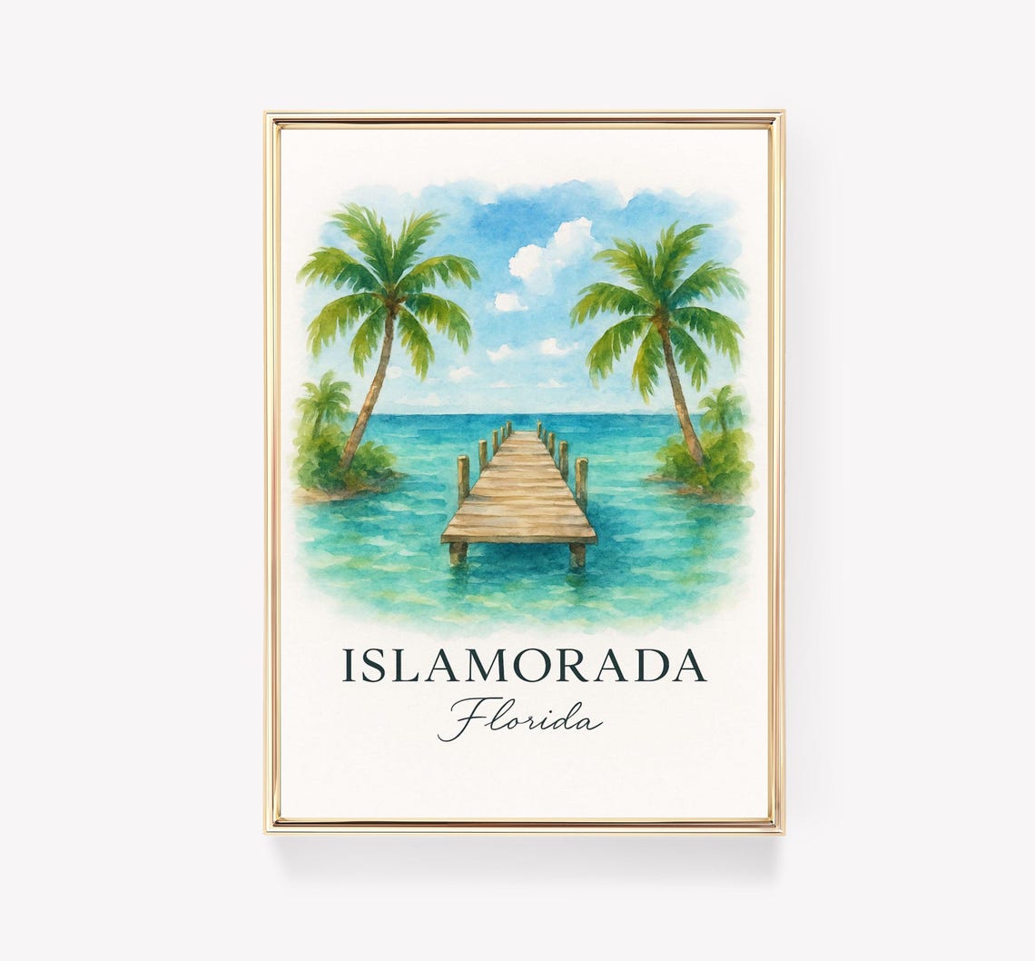 Islamorada Florida Watercolor Wooden Pier Turquoise Sea Poster