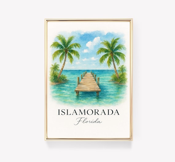 Islamorada Florida Watercolor Wooden Pier Turquoise Sea Poster