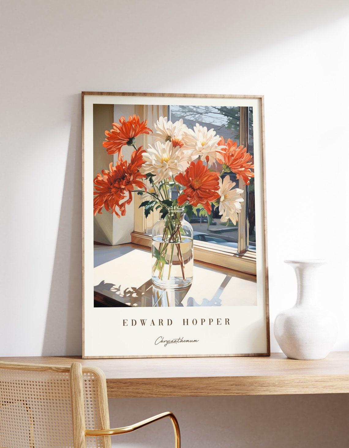 Edward Hopper Chrysanthemum Vase Flowers Sunlit Window Art Poster
