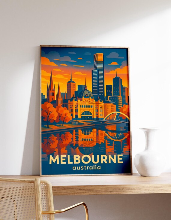 Melbourne Cityscape Poster Australia Print Flinders Street Art Skyline Wall Decor
