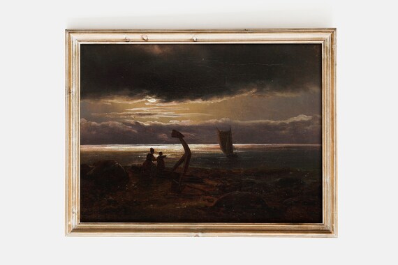 Johan Christian Dahl Mother and Child by the Sea 1830 Moonlight Poster