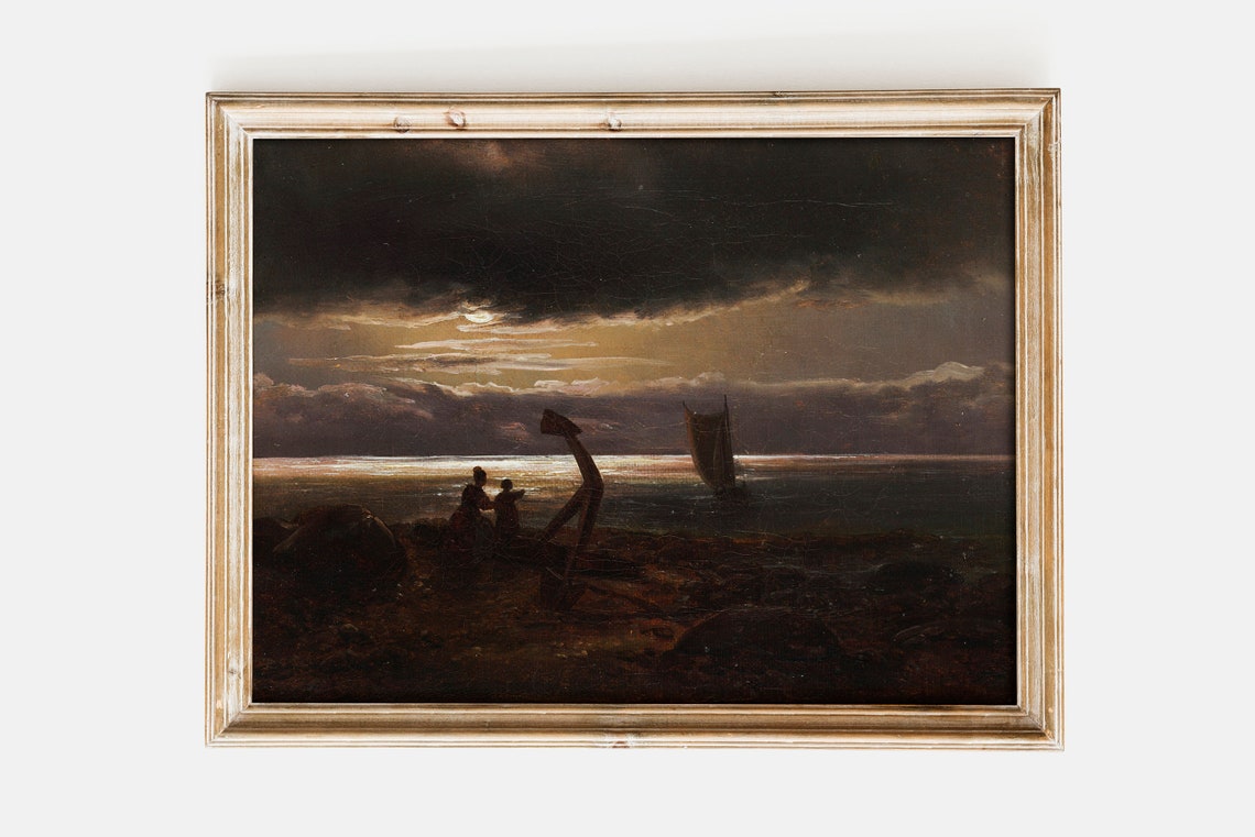 Johan Christian Dahl Mother and Child by the Sea 1830 Moonlight Poster