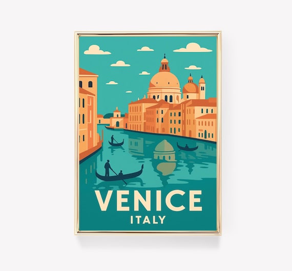 Venice Italy Grand Canal Gondolas Vintage Retro Travel Poster