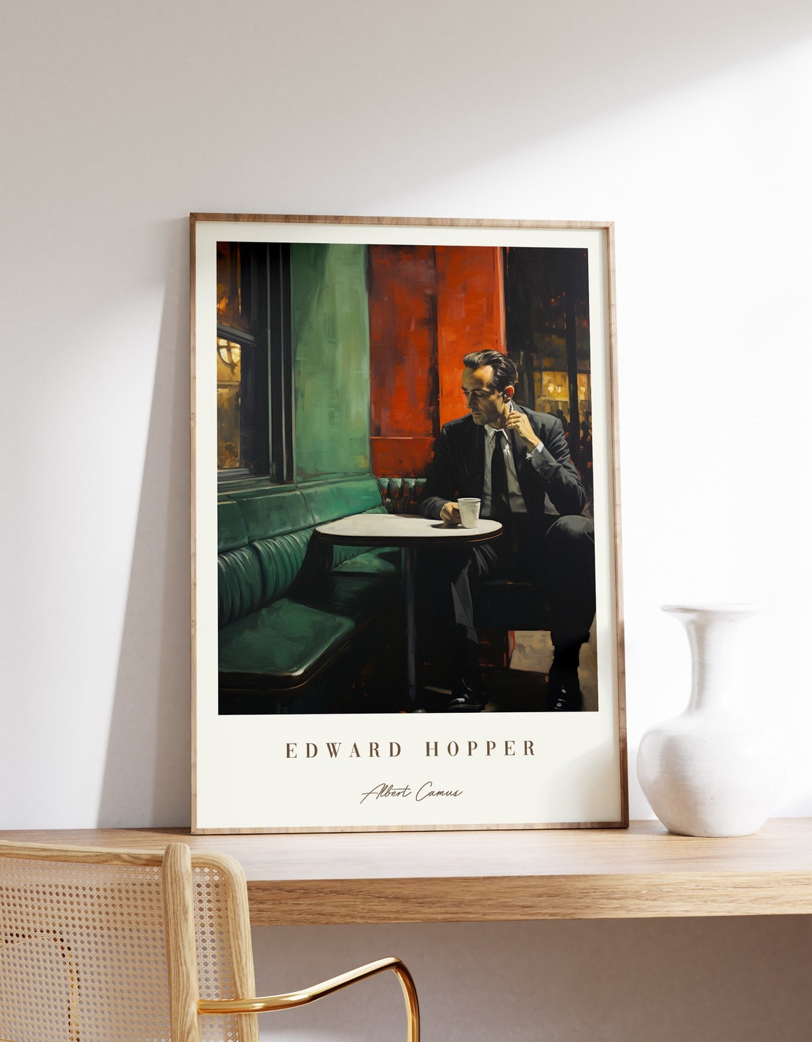 Edward Hopper Albert Camus Man in Cafe Noir Style Painting Poster