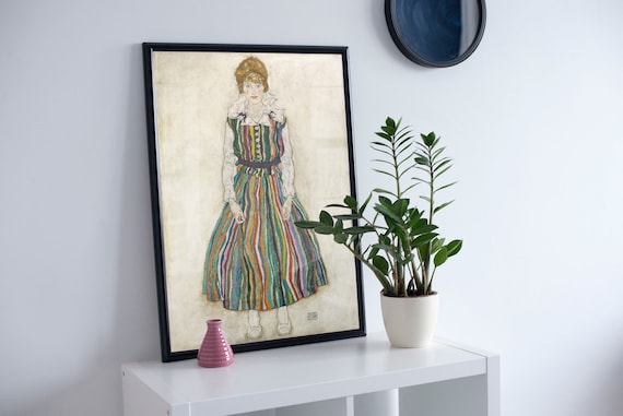 Egon Schiele Portrait Of Edith 1915 Striped Dress Painting Poster