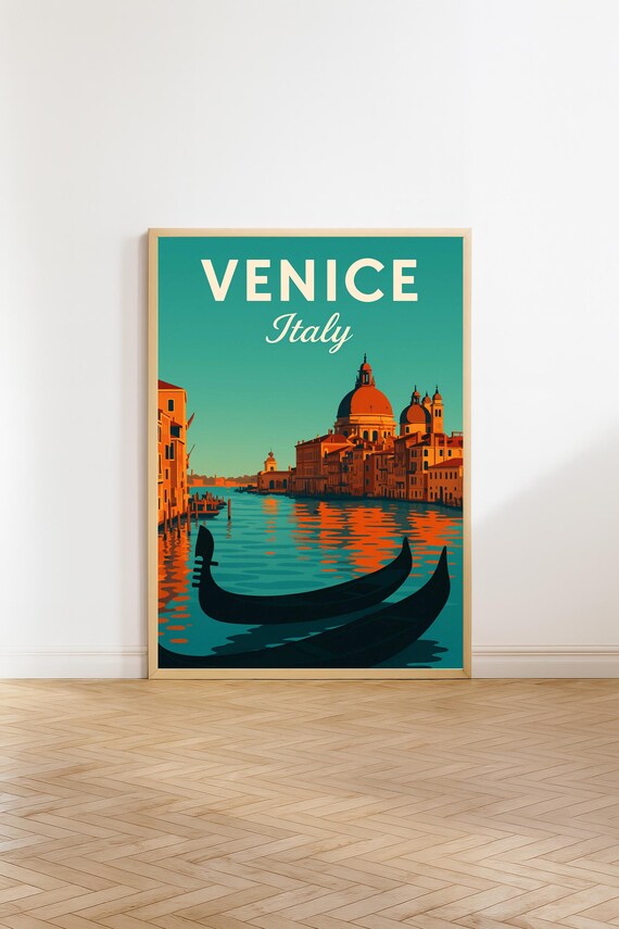 Venice Italy Grand Canal Gondolas Retro Vintage Travel Poster
