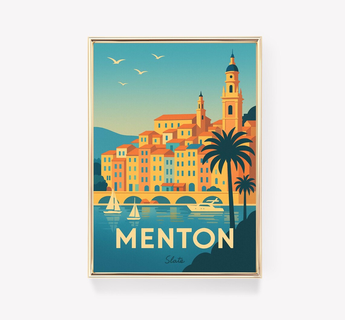 Menton French Riviera France Harbor Town Retro Travel Poster