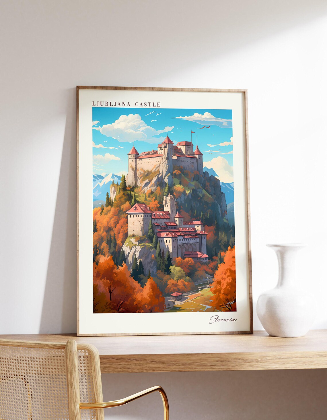 Ljubljana Castle Travel Poster, Slovenia Decor