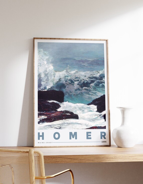 Winslow Homer Print Maine Coast 1896 Vintage Farmhouse Decor Exhibition Poster Museum Watercolor Ocean Painting