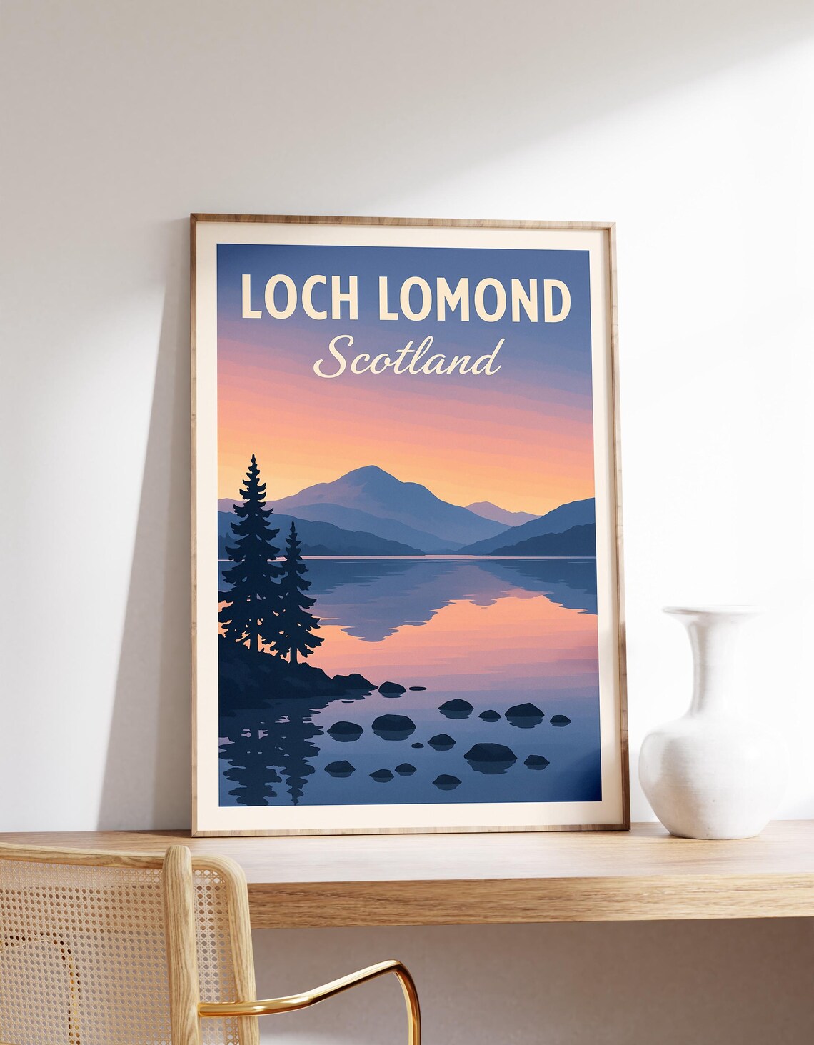 Serene Loch Lomond Scotland Sunset Lake Mountains Travel Poster