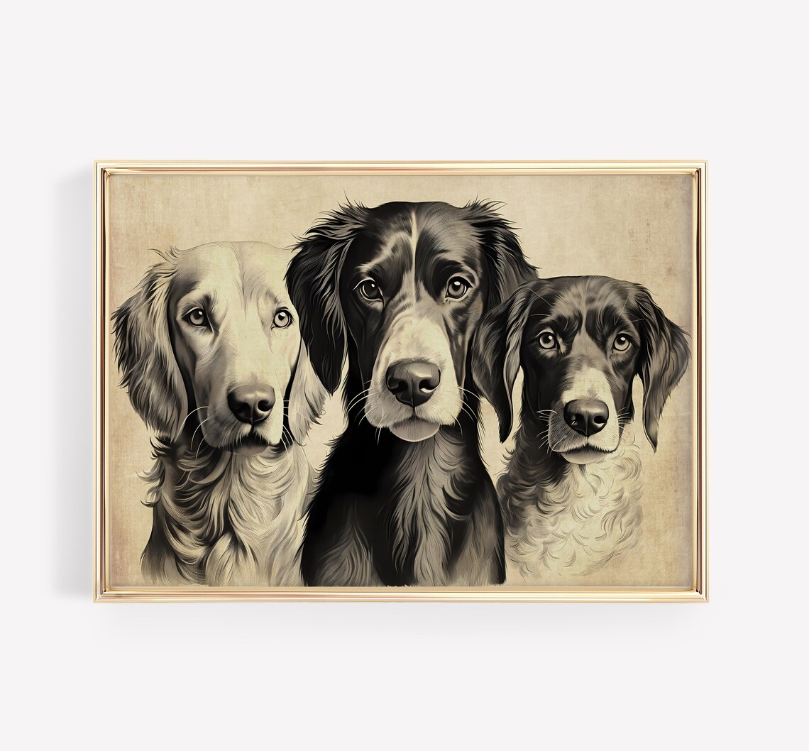 Vintage Sepia Trio Of Dogs Hunting Spaniel Portraits Classic Poster