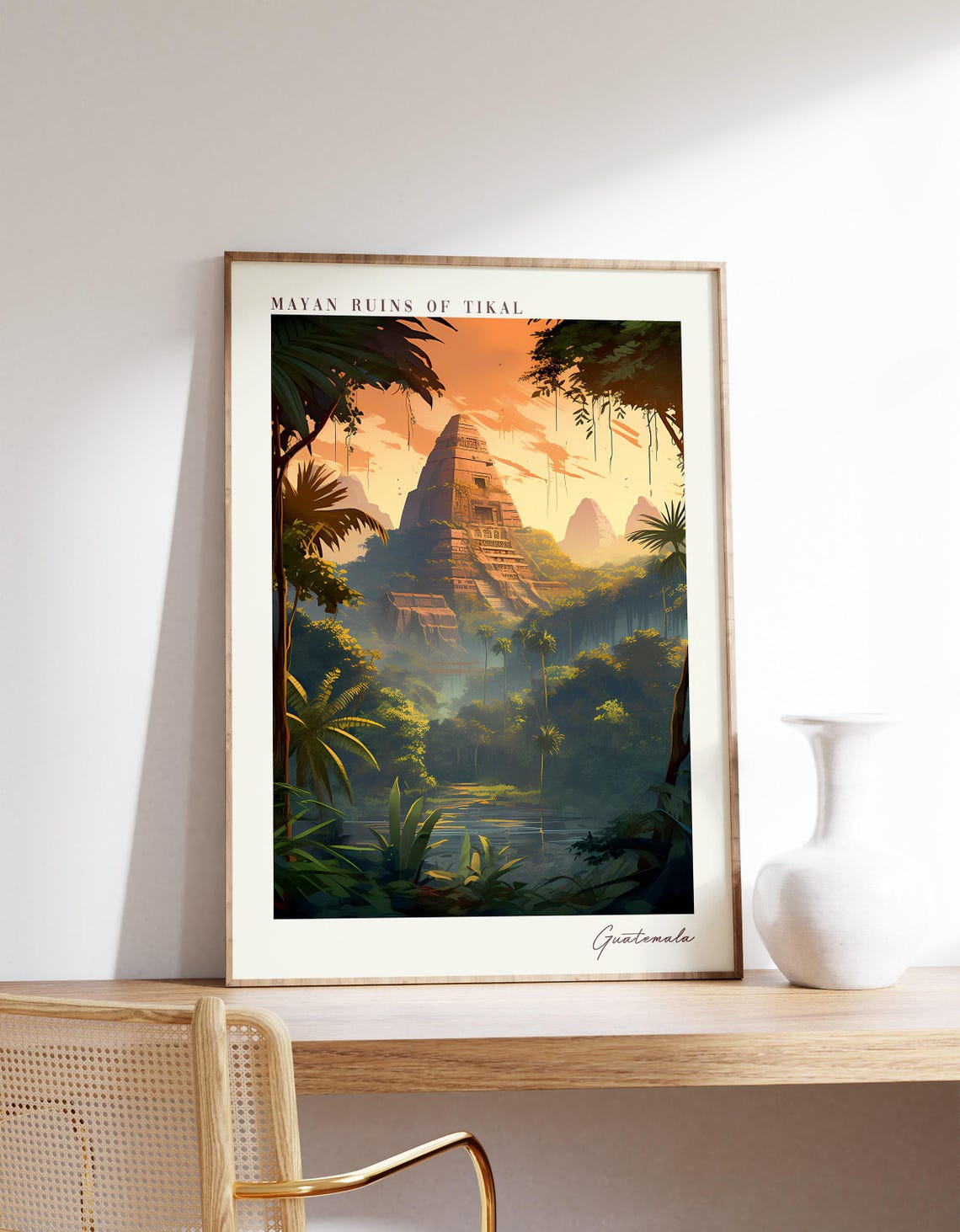 Mayan Ruins Tikal Guatemala Jungle Pyramid Sunset Travel Poster