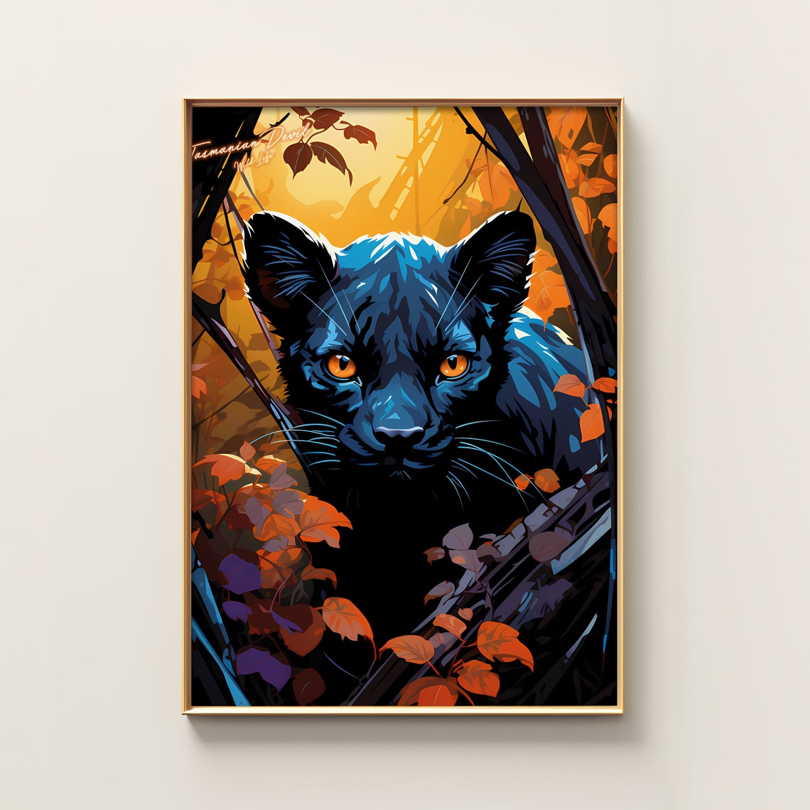 Tasmanian Devil Wild Life Dark Jungle Colorful Illustration Poster