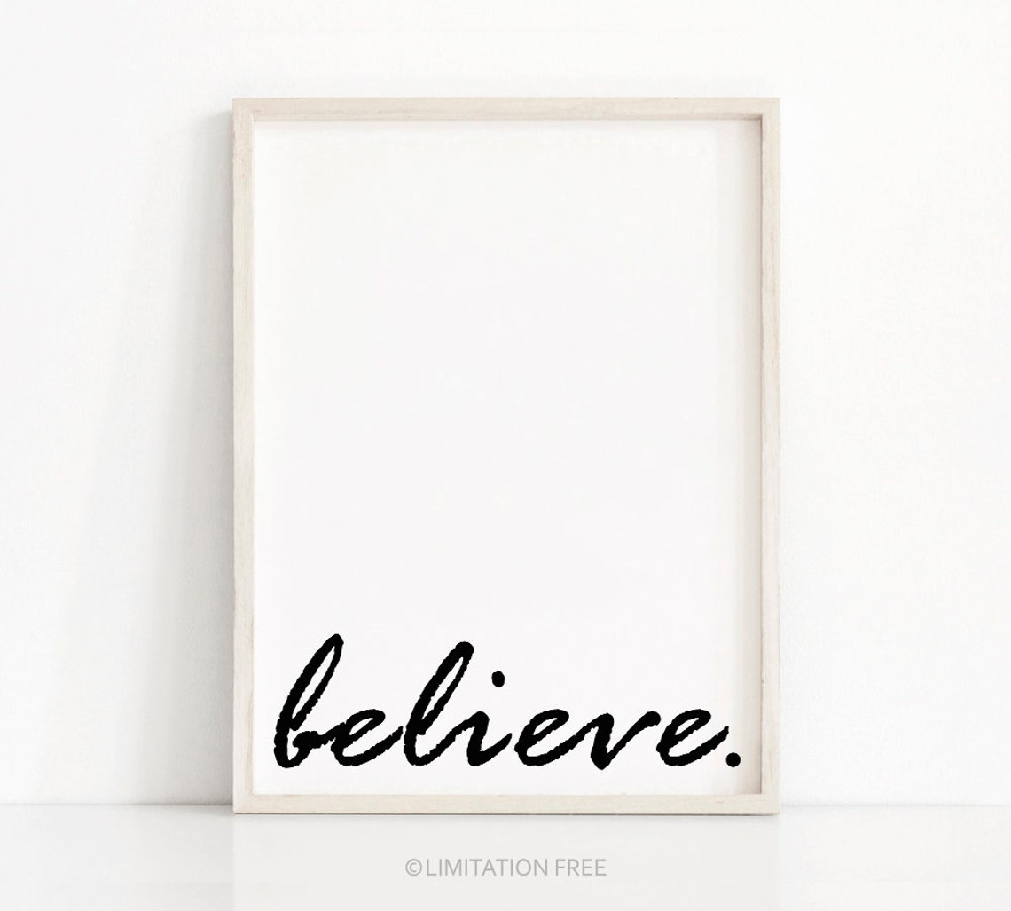 Believe Script Typography Minimalist Motivational Word Wall Art Poster