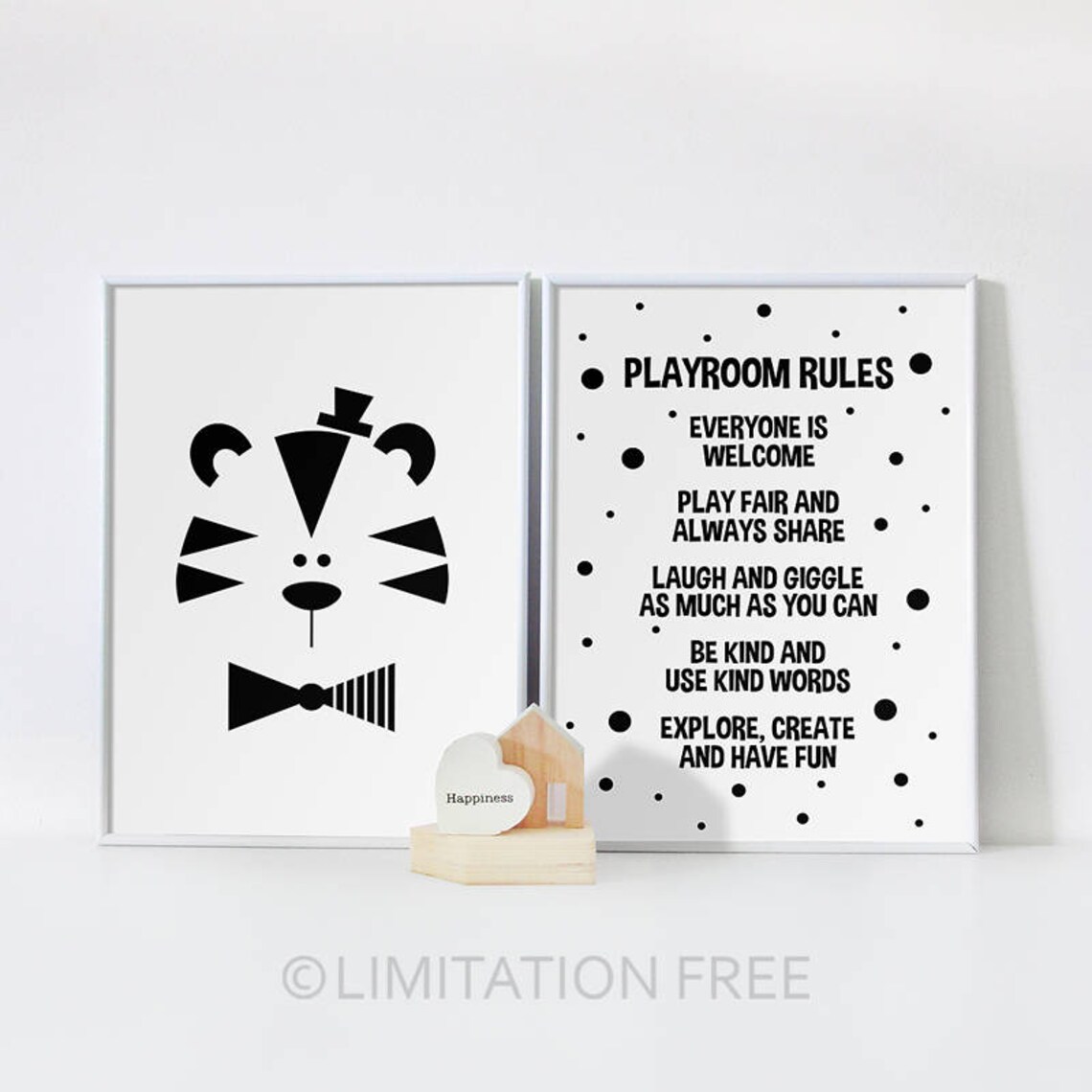 Playroom Rules Monochrome Nursery Wall Art Print - Image 3