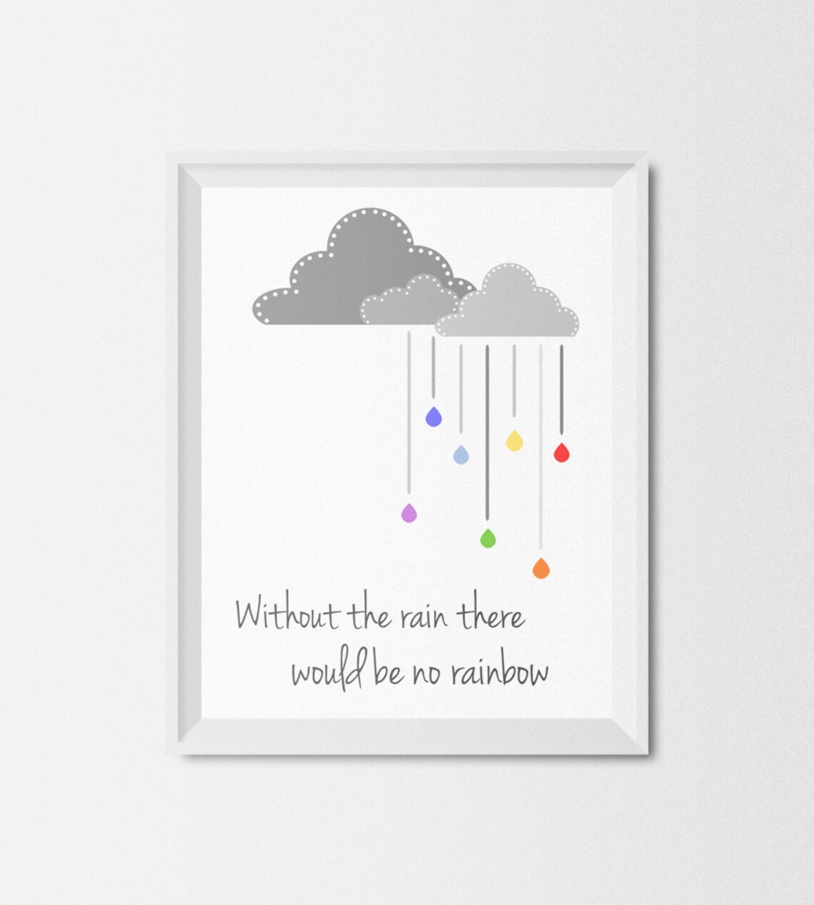 Nursery Clouds and Rainbow Art Print, Gray Nursery - Image 2
