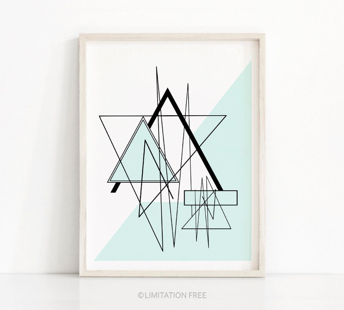Mint Green And Black Geometric Line Abstract Modern Minimalist Print
