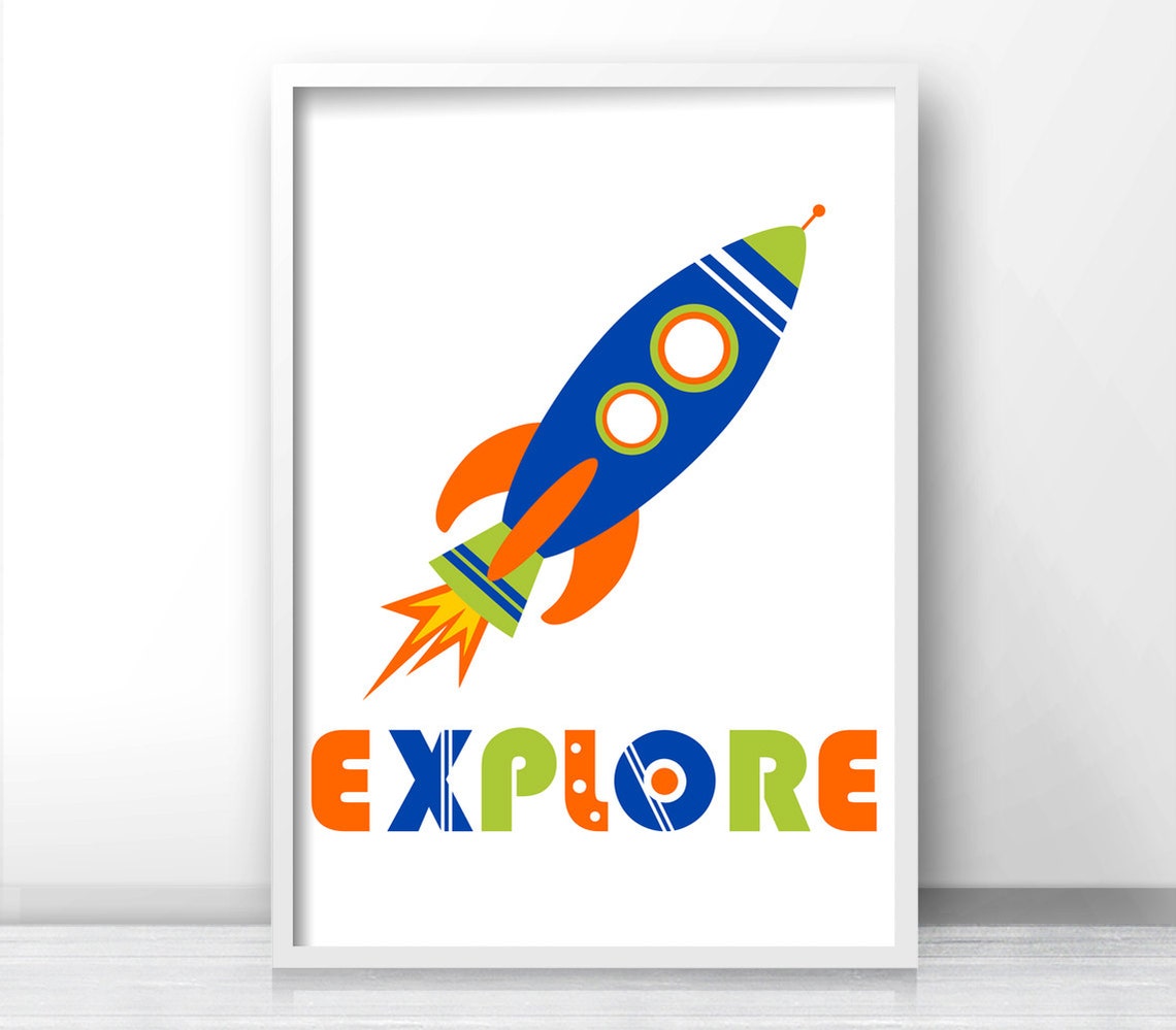 Colorful Rocket Explore Space Kids Nursery Wall Poster Boys Room Decor - Image 4