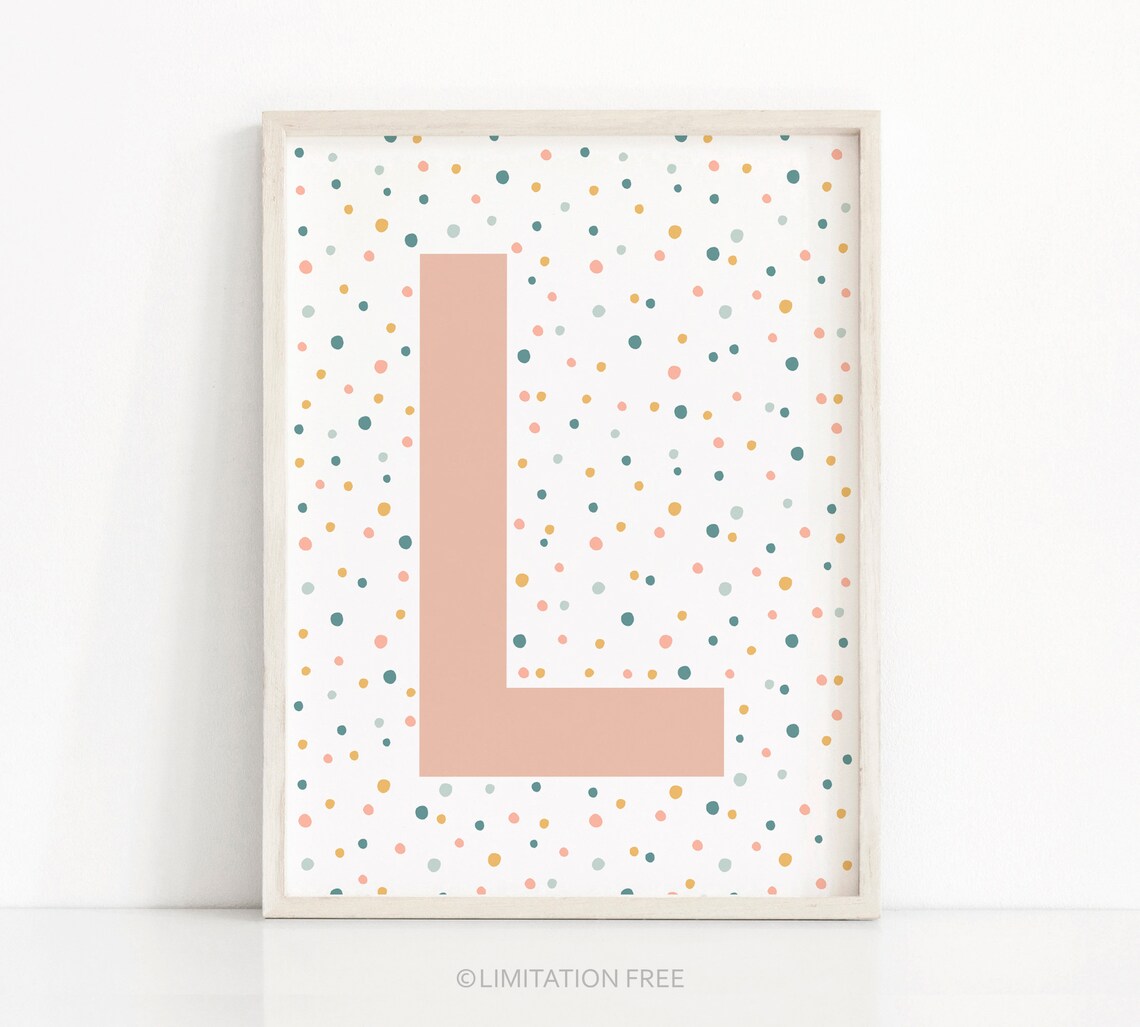 Letter L Nursery Wall Art, Coral Initial Print