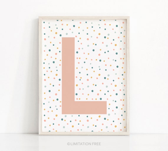 Letter L Nursery Wall Art, Coral Initial Print